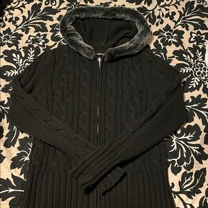 Daisy Fuentes hooded cable knit zip up cardigan